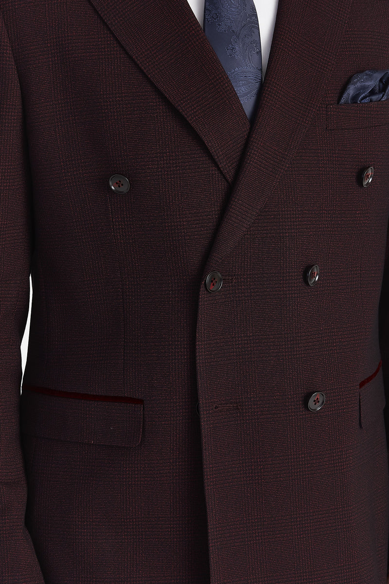 Regent - Brugundy Checked Double Breasted Blazer for Men