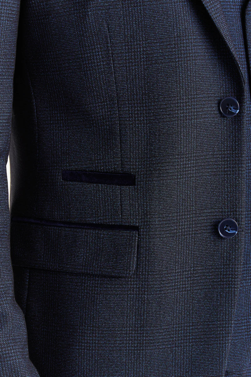 Regent - Men's Navy Checked Tailored Fit Blazer