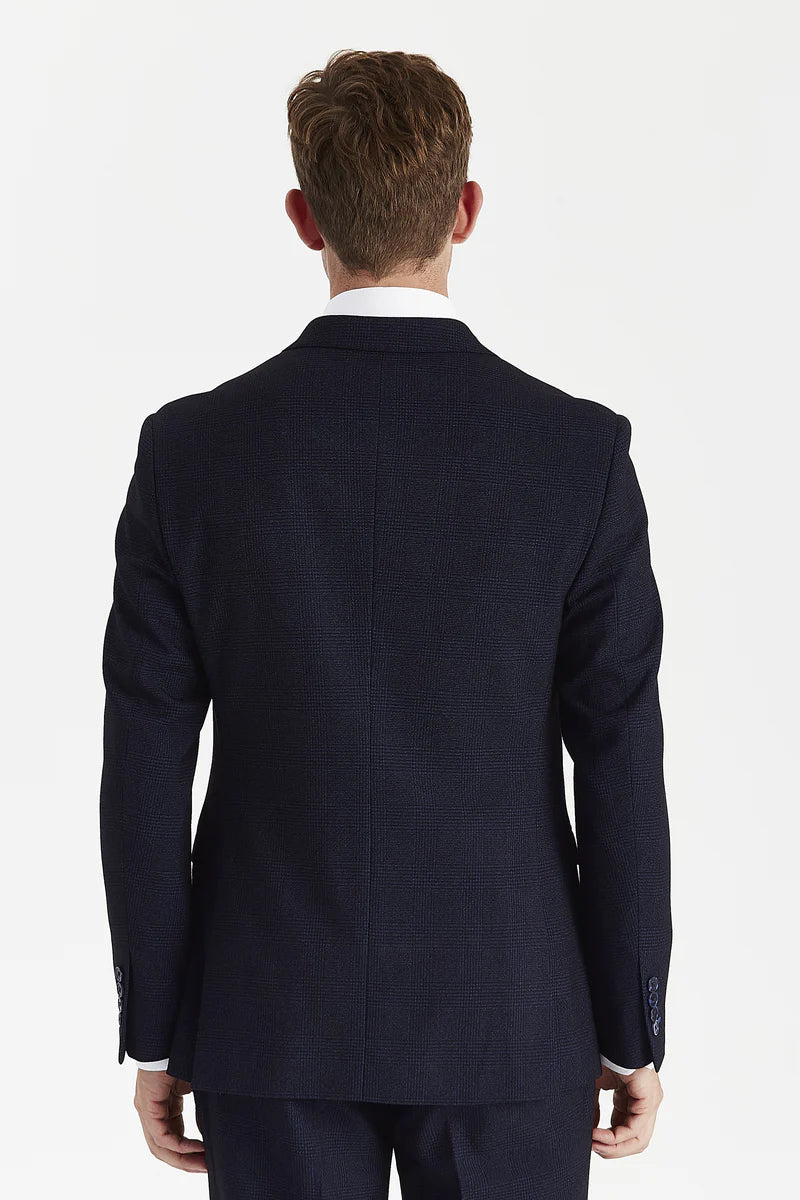 Regent - Navy Checked Double Breasted Blazer for Men