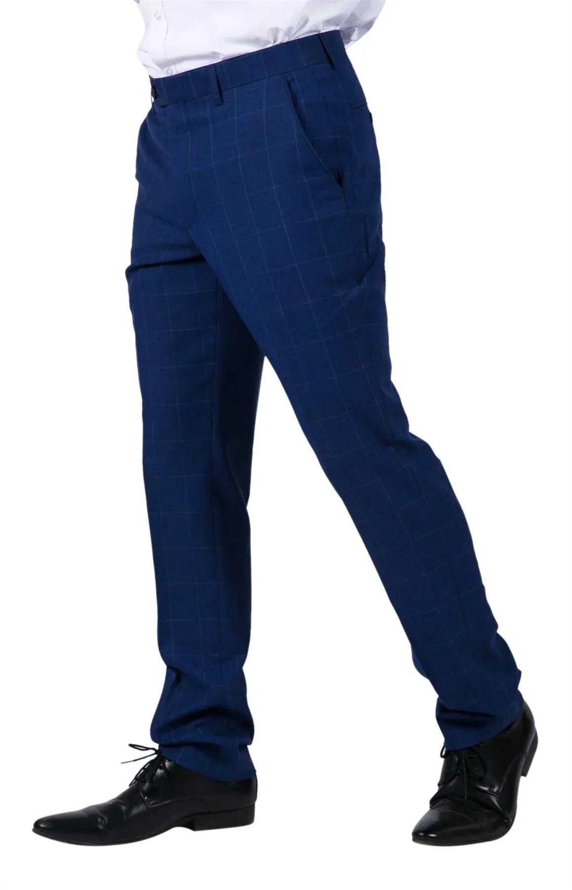 Rover - Men's Blue Wedding Trousers Tweed Check