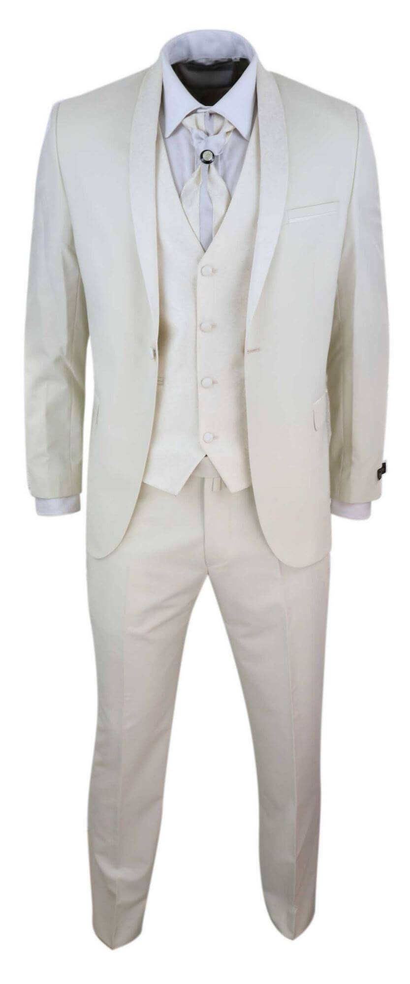 Mens 4 Piece Shawl Lapel Suit - Cream