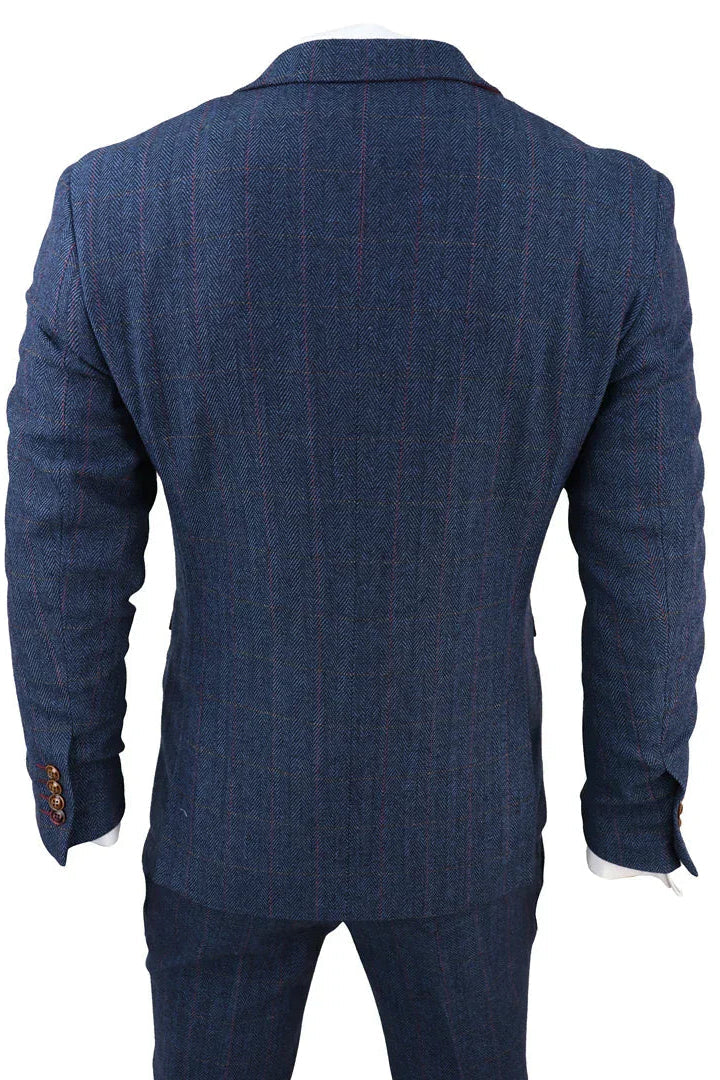 Scott Men's Blue 3-Piece Tweed Check Suit