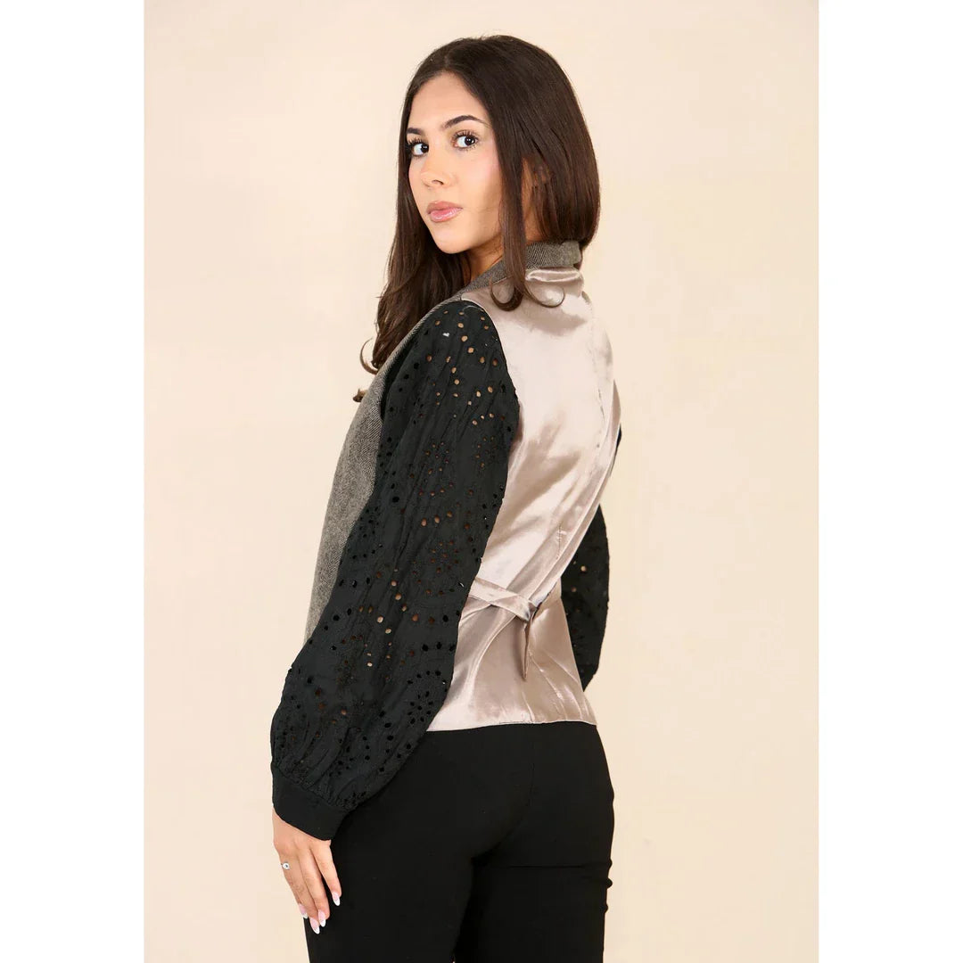 Women's Herringbone Tweed Waistcoat Oak Brown Classic