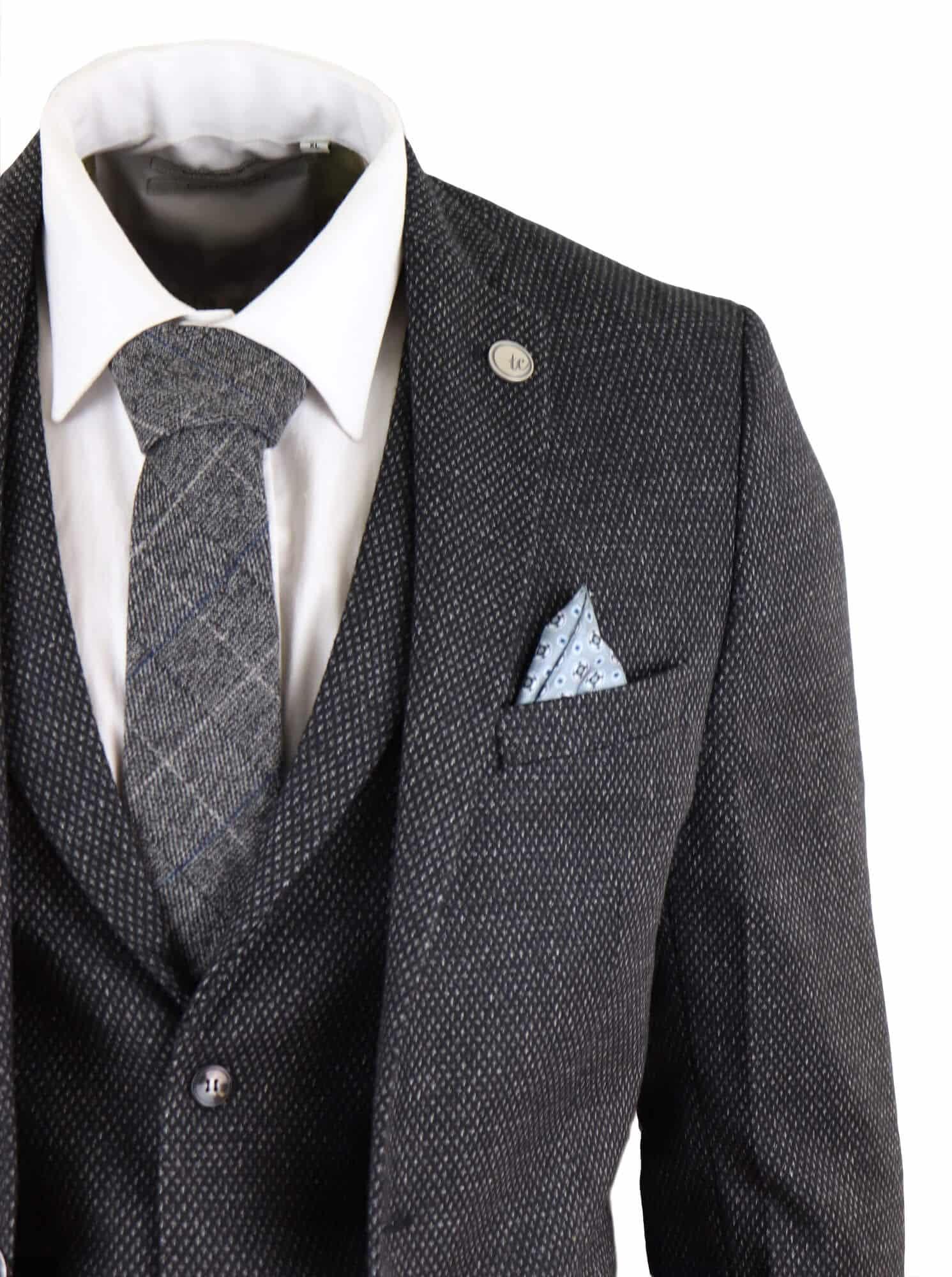Men's Black Tweed 3 Piece Vintage Suit - STZ14