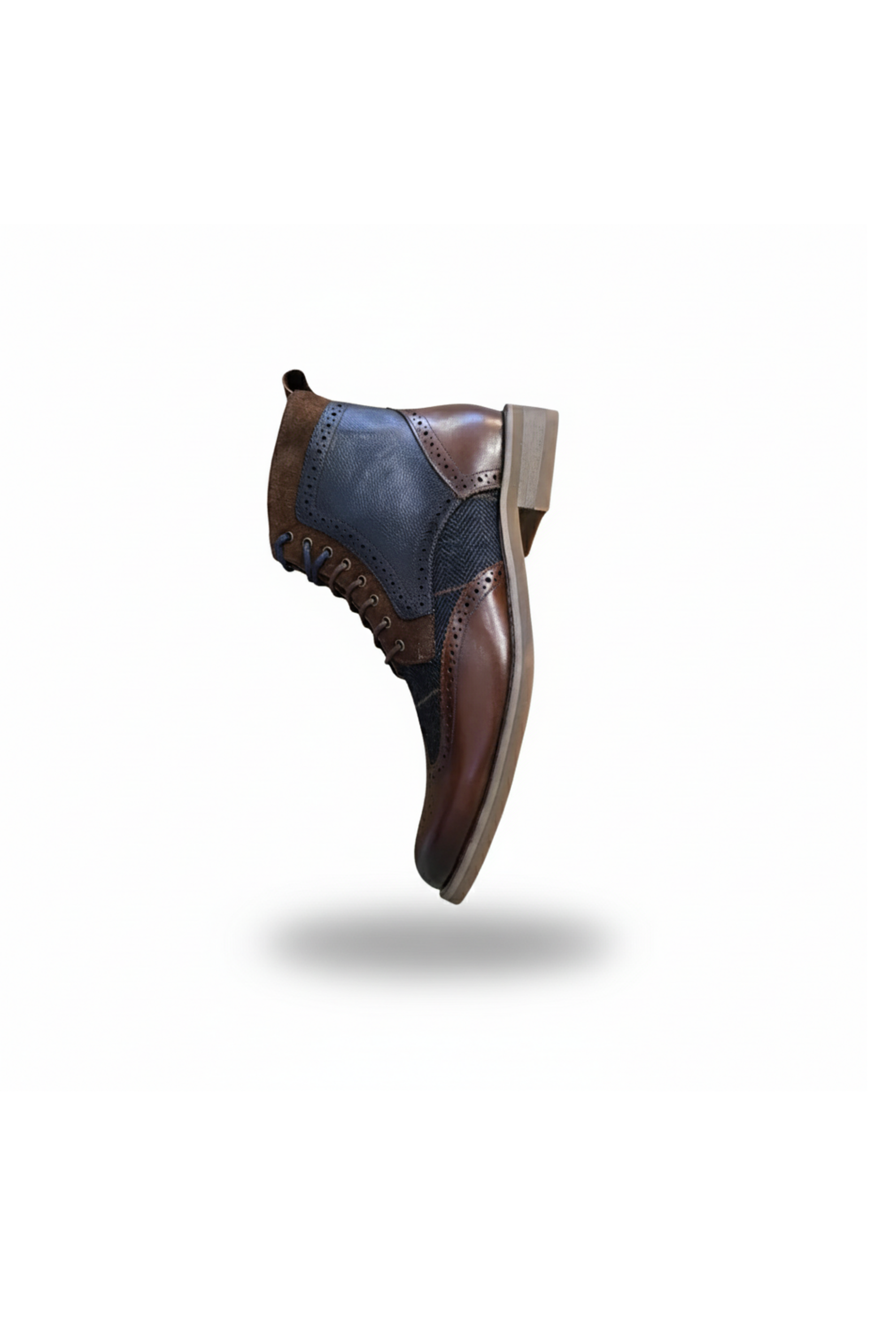 Teddy - Men's Brown Leather Navy Tweed Oxford Shoes