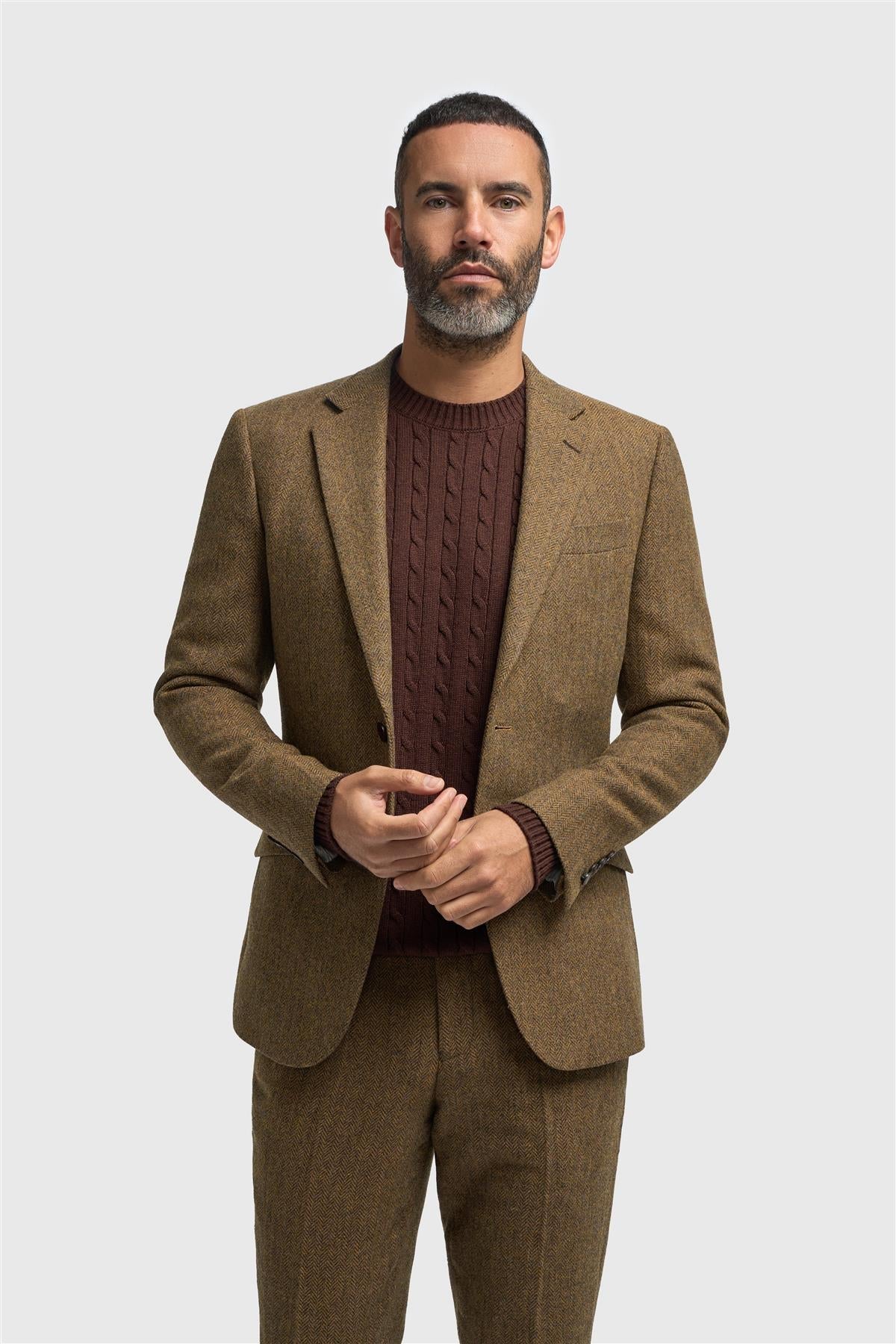 Thomas - Men's Brown Classic Herringbone Tweed Blazer
