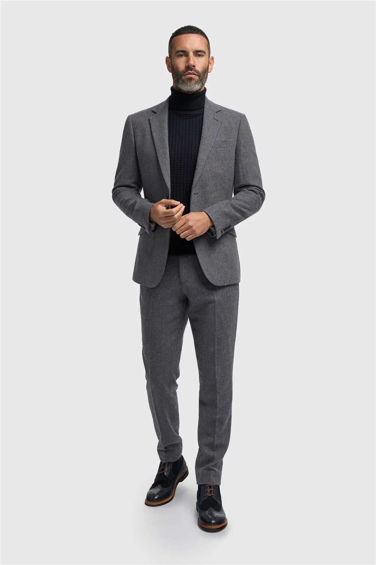 Thomas - Men's Navy Classic Herringbone Tweed Blazer