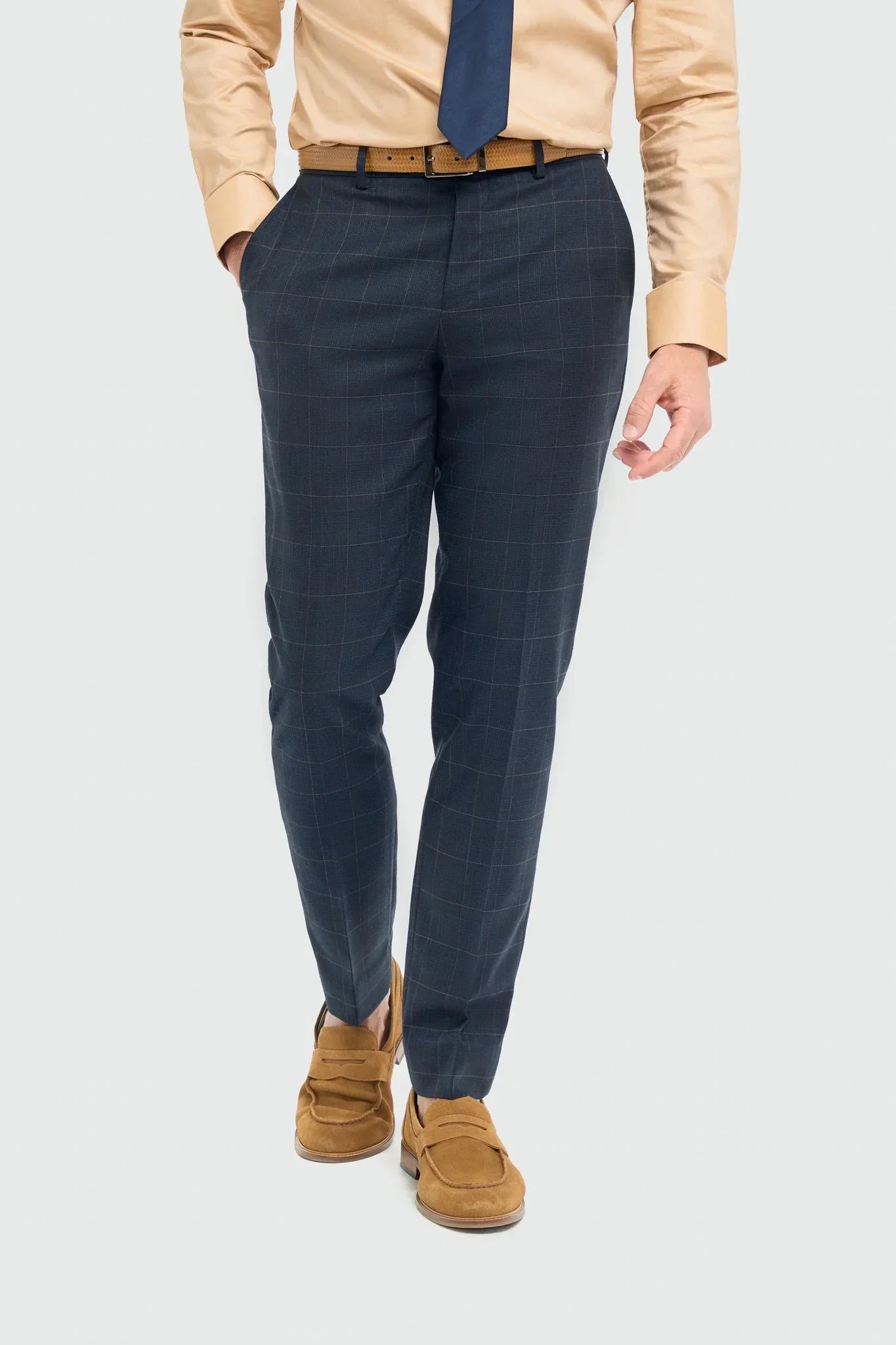 Torino - Men's 3 Piece Tailored Fit Navy Check Suit