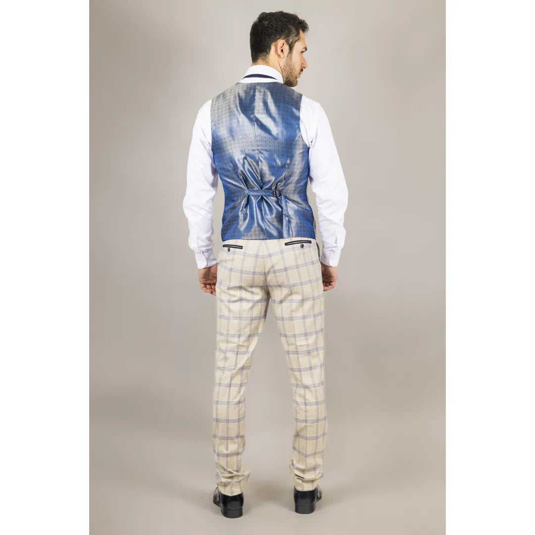Warwick Men's Beige 3-Piece Checked Suit