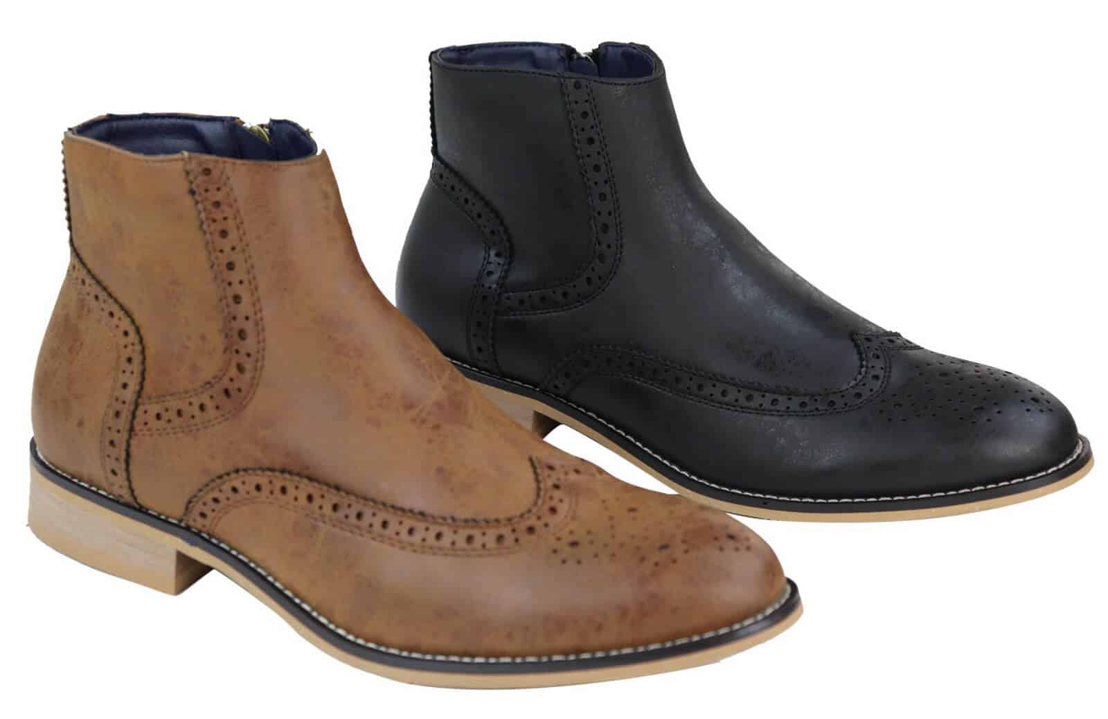 Mens Zip-Up 1920s Vintage Brogue Boots