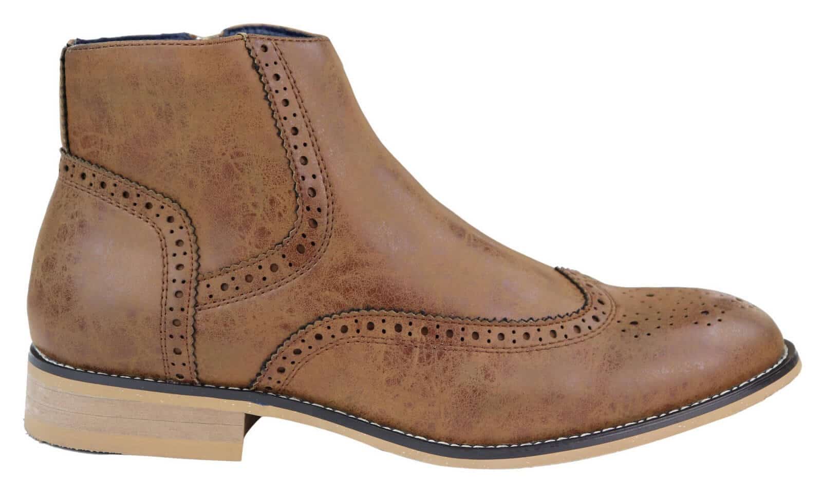 Mens Zip-Up 1920s Vintage Brogue Boots