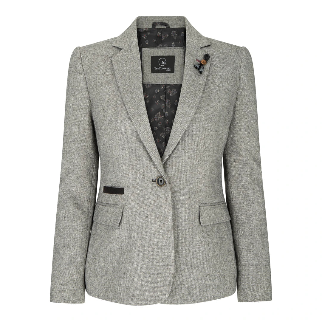 wsn03 - Women's Tweed Grey Blazer Jacket Elow Patch Peaky 1920s