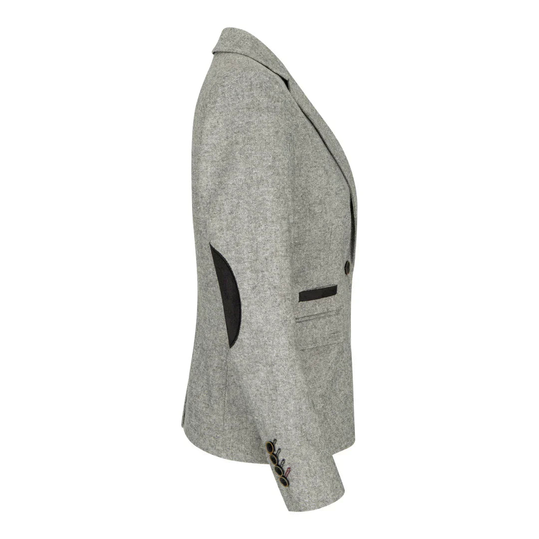 wsn03 - Women's Tweed Grey Blazer Jacket Elow Patch Peaky 1920s
