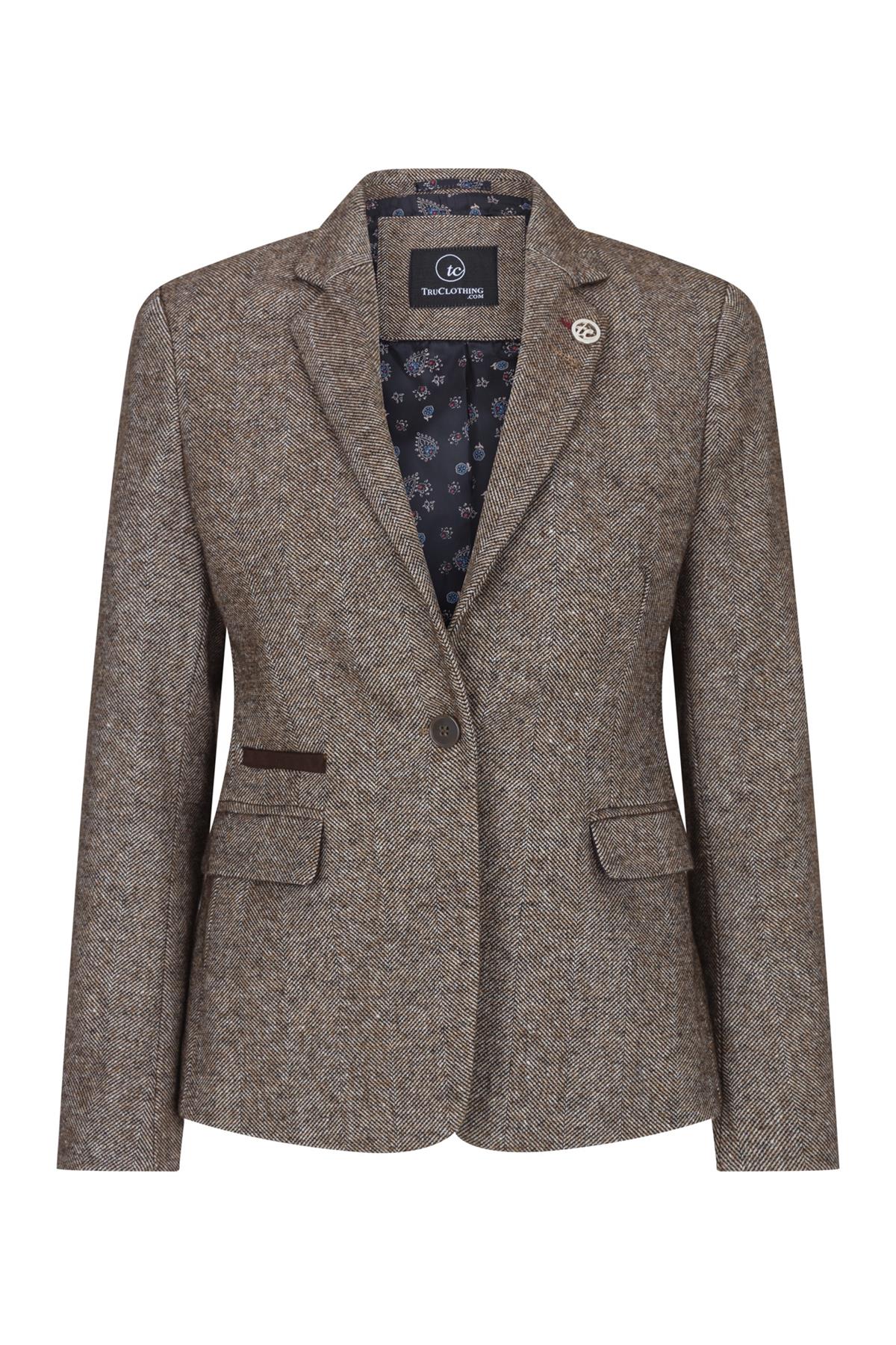 Womens Blazer  1920s Vintage Blinders Tan Brown Herringbone Tailored Fit